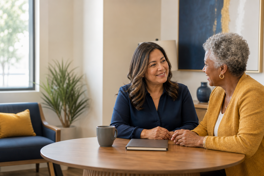 Gala Health advisor having a friendly conversation with an older adult